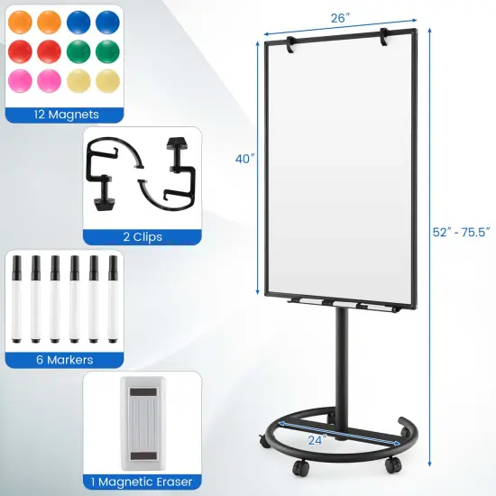 Costway Mobile Whiteboard 40'' x 26'' Height Adjustable Magnetic Dry Erase Board with Stand {4}