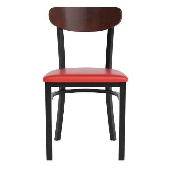 Emma and Oliver Yara Industrial Dining Chair with Rolled Steel Frame and Solid Wood Seat - 500 lbs. Static Weight Capacity WalnutBack/RedVinyl {3}