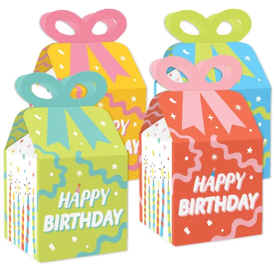 Big Dot of Happiness Party Time - Square Favor Gift Boxes - Happy Birthday Party Bow Boxes - Set of 12 {1}