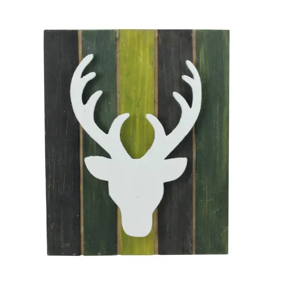 Northlight Deer Head on Forest Inspired Pallet Frame Christmas Wall Hanging - 13" - Green White {1}