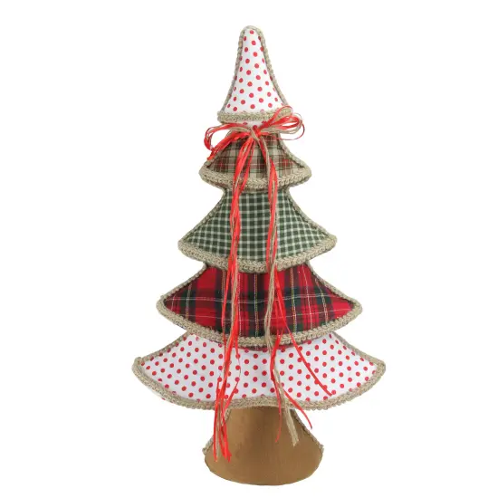 Northlight Plaid and Polka Dot Christmas Tree with Ribbon Bow Decoration - 23" White {1}
