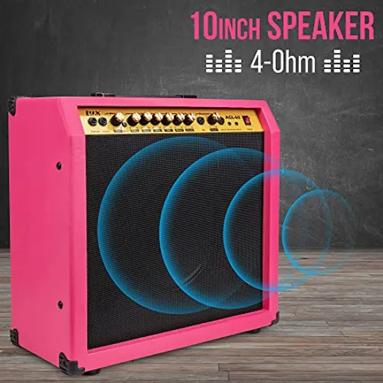 LyxPro Electric Guitar Amp, 60 Watt Portable Amplifier Pink {2}