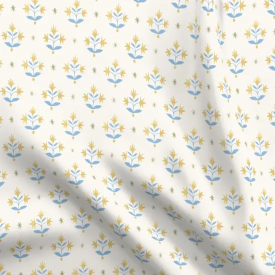 Various Fabrics by the Yard or Fat Quarter Traditional Floral Block Print Flower Meadow Cerulean Blue Marigold Olive Custom Printed Fabric by Spoonflower {5}