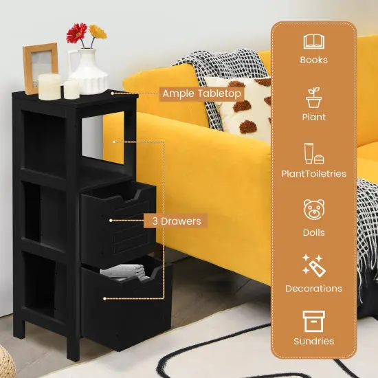 Bathroom Wooden Floor Cabinet Multifunction Storage Rack Stand Organizer Black {4}