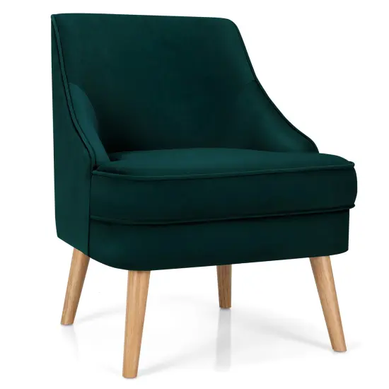 Costway Accent Chair Velvet Upholstered Single Sofa with Rubber Wood Legs Pink\Green\Grey {9}