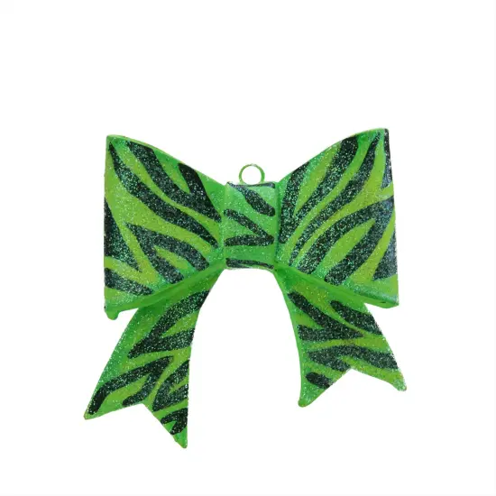 Gallerie II 3" Green and Black Glittered Zebra Print Bow Christmas Ornament {1}