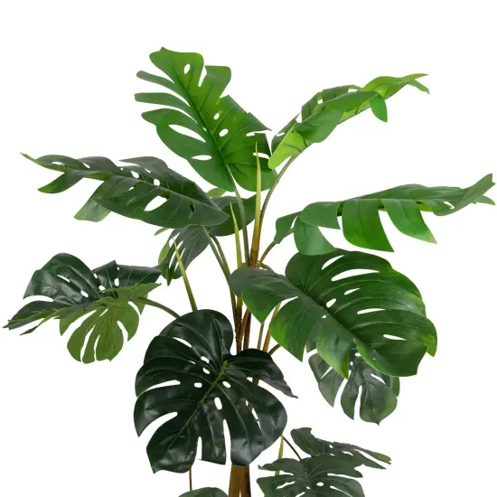 Northlight Real Touch&trade; Artificial Monstera Artificial Plant in a White Textured Pot - 4.25' Green {6}