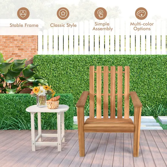 Patio Durable Acacia Wood Adirondack Lounge Armchair with Slatted High Backrest Brown {3}