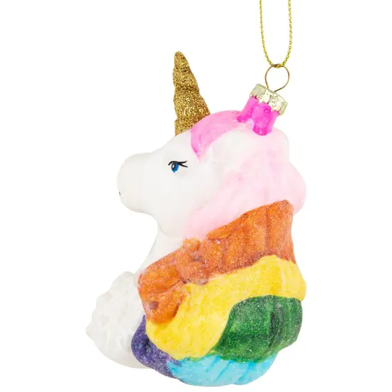 Northlight 4” Rainbow Unicorn Bust Hanging Glass Christmas Ornament White {5}