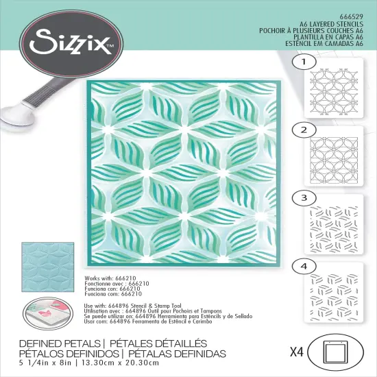 Sizzix A6 Layered Stencils 4/Pkg-Defined Petals {1}