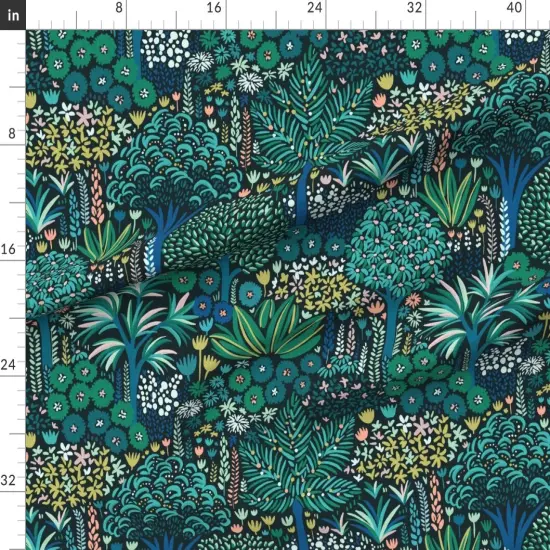 Various Fabrics by the Yard or Fat Quarter Bohemian Tropical Botanical Emerald Jade Whimsical Jungle Custom Printed Fabric by Spoonflower {1}