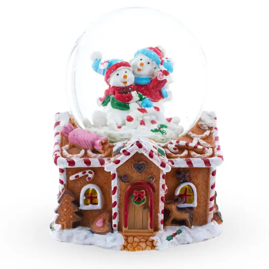 Gingerbread Cottage Snowmen Romance Musical Water Snow Globe {1}