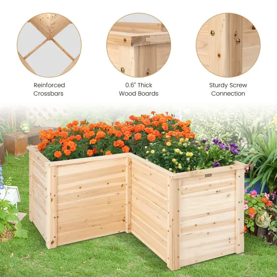 Costway 24'' L-Shaped Deep Root Planter Box Wooden Raised Garden Bed with Open-Ended Base {5}
