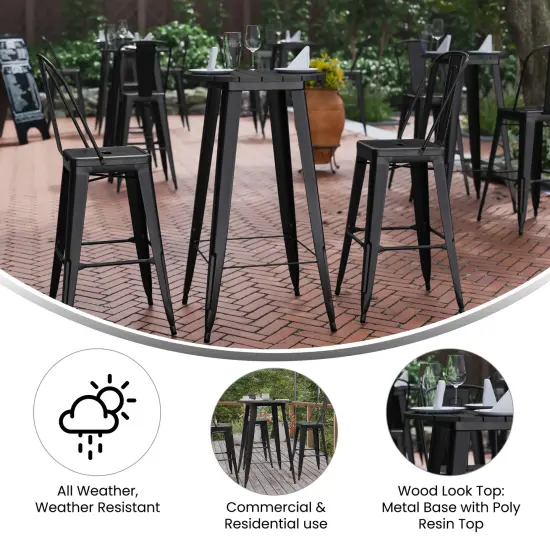 Merrick Lane Dryden Indoor/Outdoor Bar Top Table, 23.75" Round All Weather Poly Resin Top with Steel base Black {2}