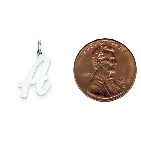 14K White Gold Medium Script Initial Letter A Charm Jewerly 19mm x 11mm {2}
