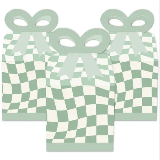 Big Dot of Happiness Sage Green Checkered Party - Square Favor Gift Boxes - Bow Boxes - Set of 12 {3}