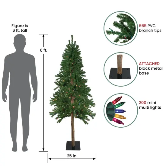 Northlight Pre-Lit Medium Alpine Artificial Christmas Tree - 6' - Multicolor Lights Green {3}