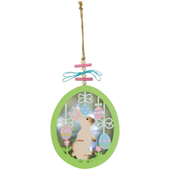 Gallerie II 6" WoodenEaster Eggs and Bunny LED Shadow Box Ornament Battery Operated Green {1}
