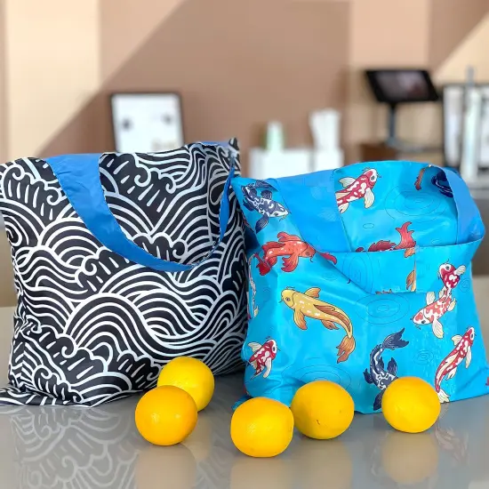 Wrapables Large & Small Allybag Foldable & Lightweight Reusable Grocery Bags (Set of 2) Navy Swirls {5}