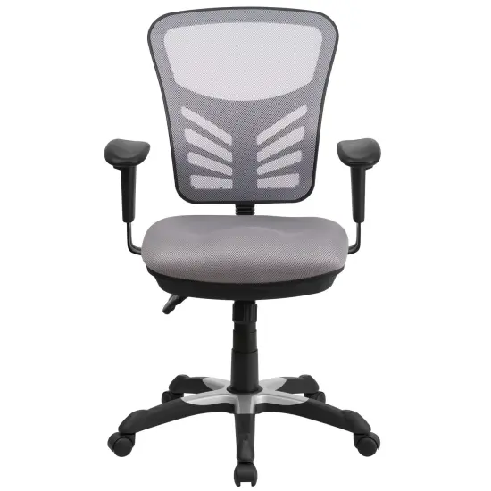 Emma and Oliver Mid-Back Mesh Triple Paddle Swivel Ergonomic Office Chair with Adjustable Arms Gray {3}