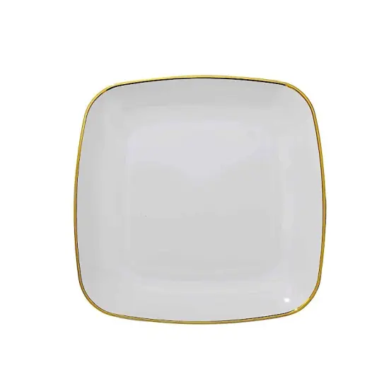 10 Square 7 in Disposable Salad Dinner Plastic PLATES Black and gold {4}