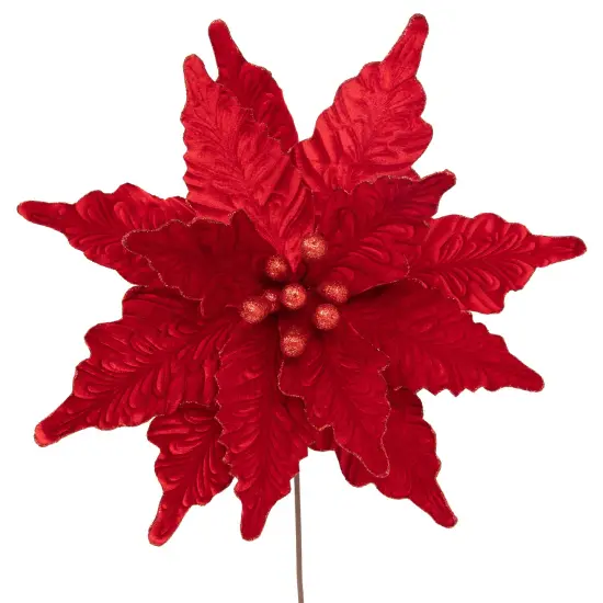 Northlight 24" Glittered Red Poinsettia Christmas Stem Spray {6}