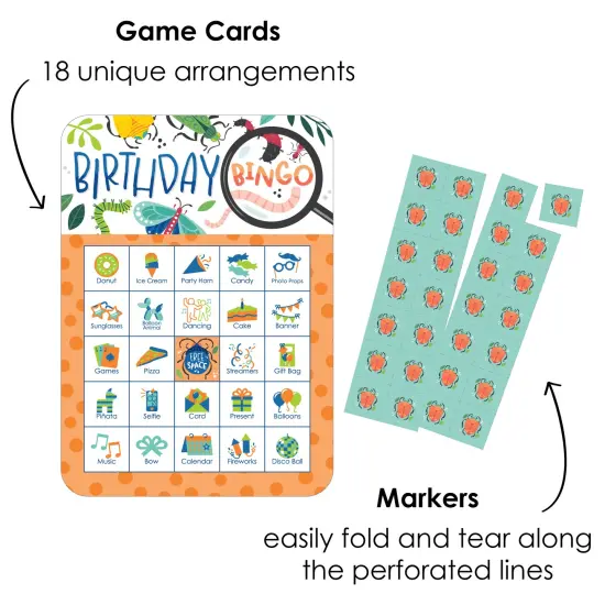 Big Dot of Happiness Buggin' Out - Picture Bingo Cards and Markers - Bugs Birthday Party Bingo Game - Set of 18 {3}