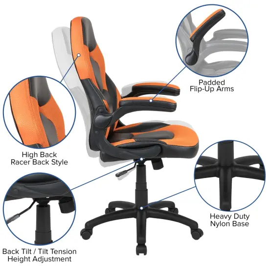 Emma and Oliver Z100 Gaming Chair Racing Office Ergonomic Computer PC Adjustable Swivel Chair Orange {2}