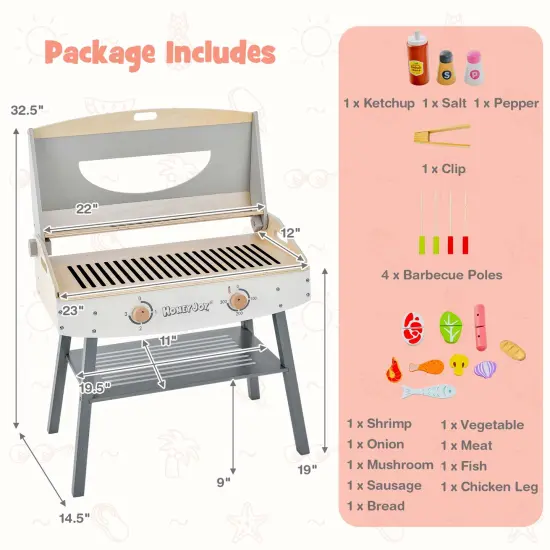 Costway Kids Barbecue Grill Playset, Wooden Kitchen Playset with Clip 4 BBQ Poles {4}