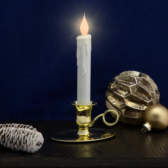 Northlight LED Lighted Window Candle with Oval Handle Base - 8 - White and Gold {1}