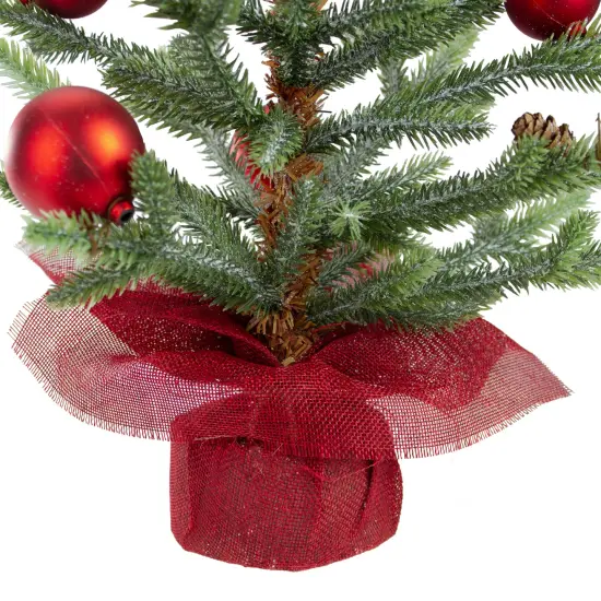 Northlight 18" Potted Pine with Red Ornaments Medium Artificial Christmas Tree &ndash; Unlit {3}