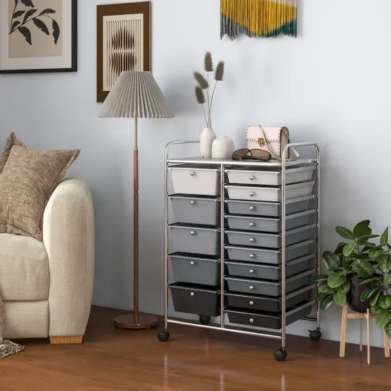 15-Drawers Multi-Use Rolling Storage Organizer Cart with Chrome Finish Steel Frame Perfect for Any Room Black & Gray {3}