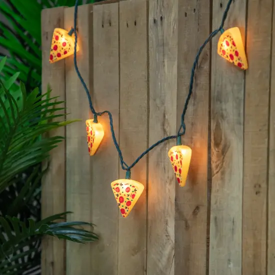 Northlight Pepperoni Pizza Indoor Outdoor Patio Light Set - 6' - Green Wire - 10ct Yellow {1}