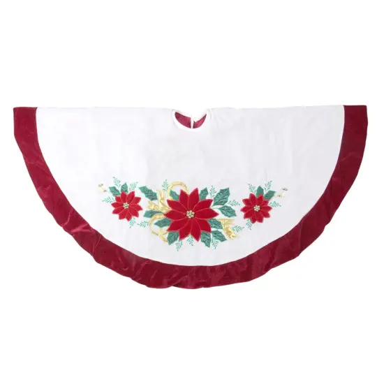 Sterling 48" Ivory and Red Poinsettia Christmas Tree Skirt with Beads {1}
