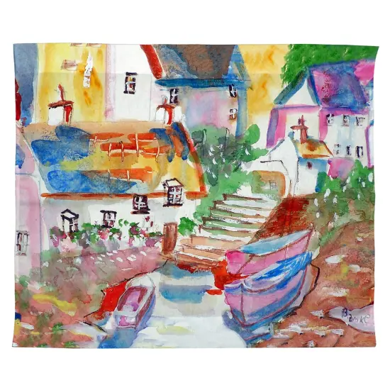 Betsy Drake Boats At Steps Outdoor Wall Hanging 24x30 {1}