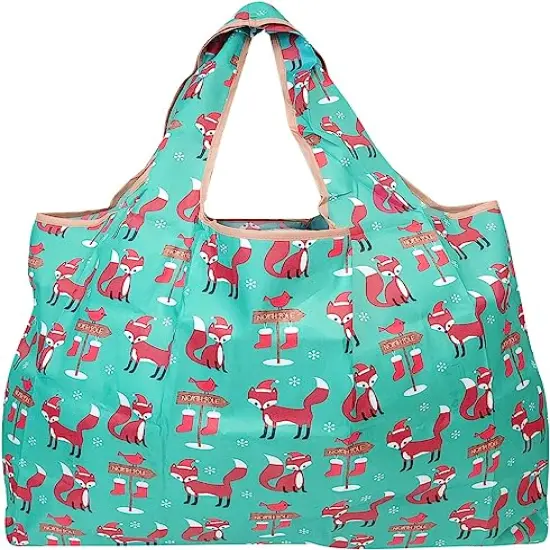 Wrapables Large Foldable Tote Nylon Reusable Grocery Bag, 3 Pack Holiday Animals {3}
