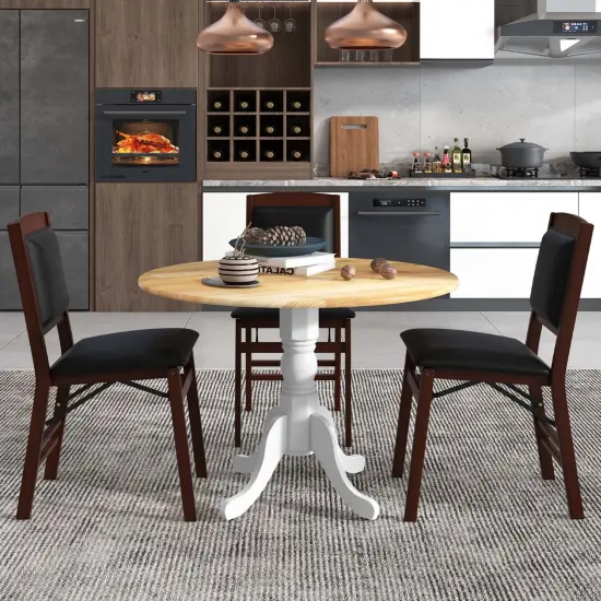 Costway Rustic Dining Table Wooden Dining Table with Round Tabletop & Curved Trestle Legs Natural/Walnut/Black/White/White&Walnut/White&Natural {2}