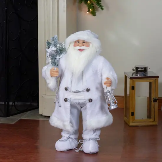 Northlight 24" White Silver Santa Claus with Lantern Christmas Figure {3}