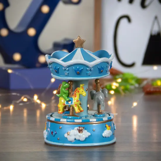 Northlight Children's Blue Sleepy Time Animated Musical Carousel - 6.5" - Blue {3}