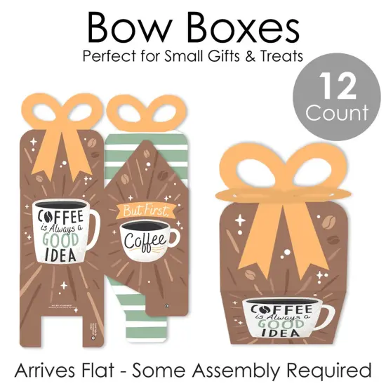 Big Dot of Happiness But First, Coffee - Square Favor Gift Boxes - Cafe Themed Party Bow Boxes - Set of 12 {7}