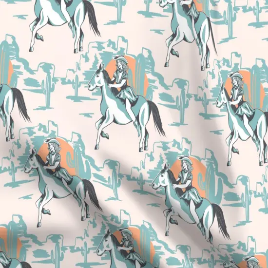 Various Fabrics by the Yard or Fat Quarter Western Retro Horse Cowgirl Pinup Southwestern Cactus Desert Rustic Custom Printed Fabric by Spoonflower {5}