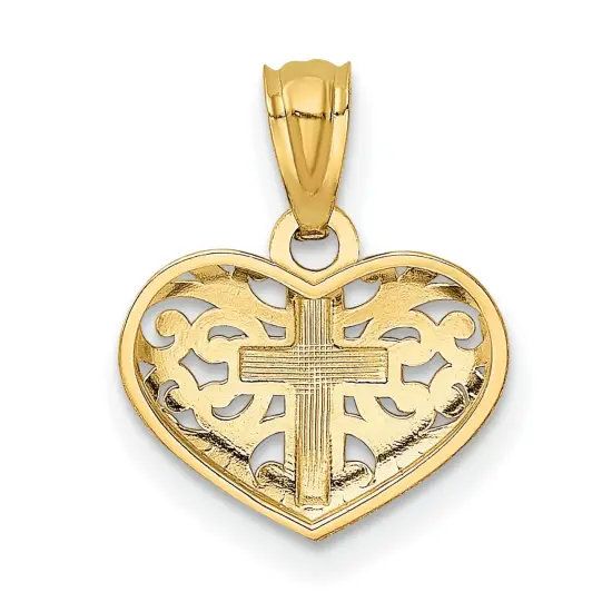 14K Two Tone Gold Cross Heart Charm Jewelry Pendant 16mm x 12mm {4}