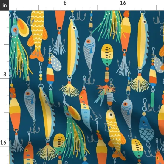 Various Fabrics by the Yard or Fat Quarter Fishing Dark Blue Bait Tackle Outdoor Custom Printed Fabric by Spoonflower {2}