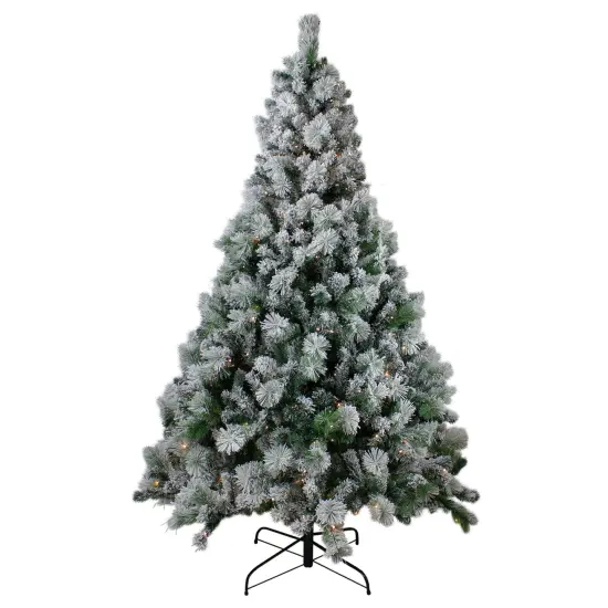 Northlight 6.5' Pre-Lit Full Flocked Somerset Spruce Artificial Christmas Tree - Clear Lights Green {1}