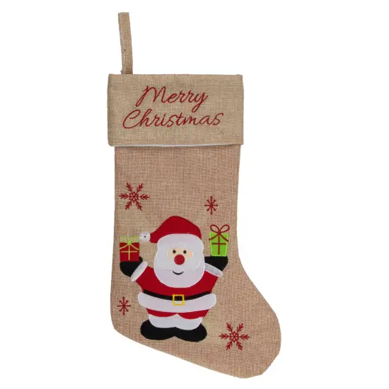 Northlight 19" Beige and Red Santa Claus Embroidered Christmas Stocking Brown {1}