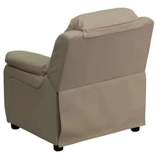 Emma and Oliver Deluxe Padded Contemporary Kids Recliner with Storage Arms Beige Vinyl {4}