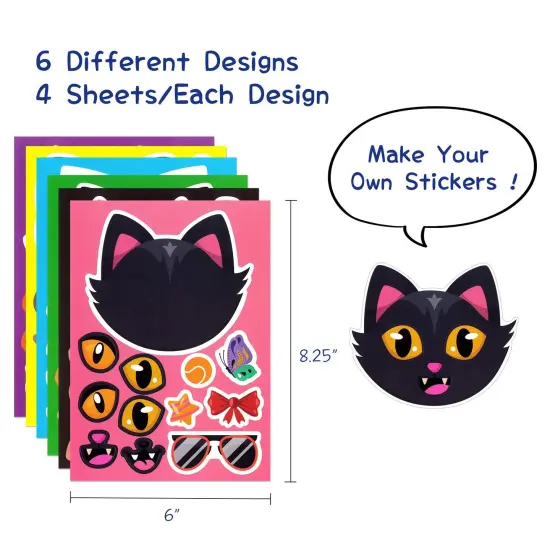 Wrapables Make Your Own Sticker Sheets, DIY Make a Face Animal, Food, Party Favor Stickers (24 Sheets) Cats {2}
