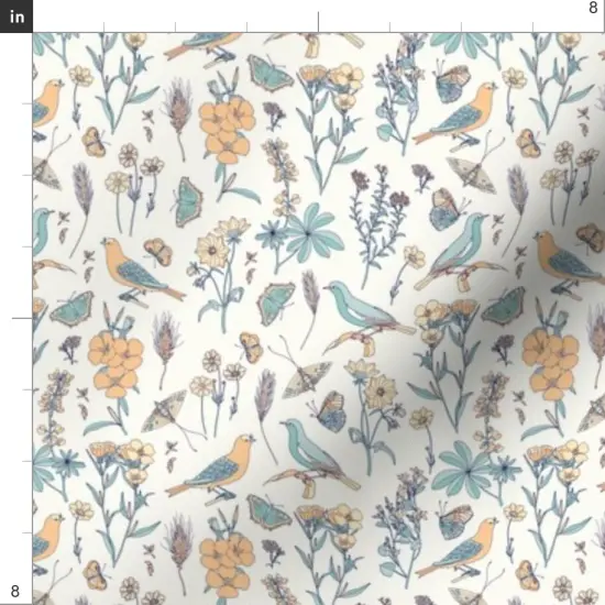 Various Fabrics by the Yard or Fat Quarter Delicate Flower Butterfly Birds Summer Floral Hand Painted Watercolor Romantic Custom Printed Fabric by Spoonflower {4}