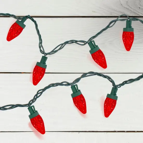 Northlight LED C7 Faceted Christmas Lights - Red - 21' Green Wire - 50ct {3}