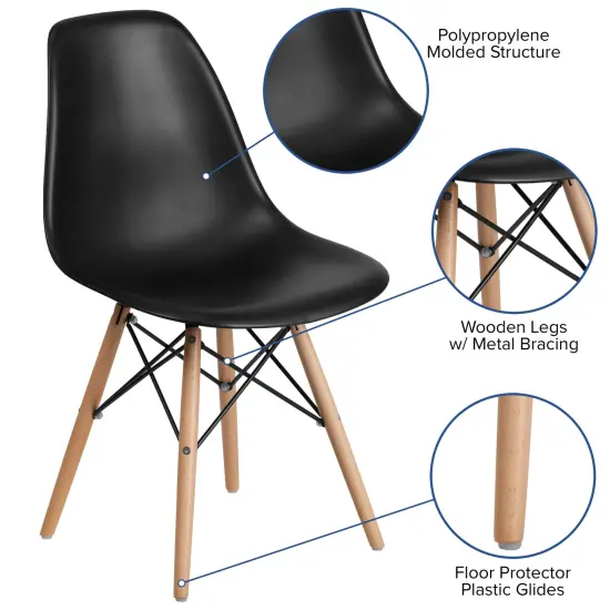 Merrick Lane Elton Series Polypropylene Accent Chair with Metal Braced Wooden Legs Black {2}